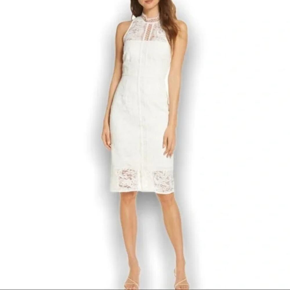 Eliza J Illusion Elegant White Lace High Neck Sleeveless Midi Dress Size 6